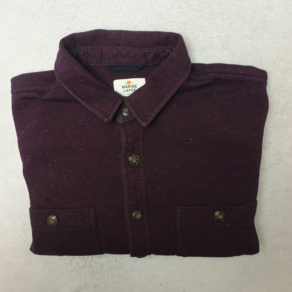Marine Layer Shirt Men M Purple Twill Button-Up Long Sleeve Pockets Work 16706